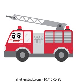 Fire Engine transportation cartoon character side view isolated on white background vector illustration.