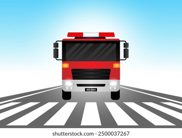 Fire Engine or Fire Truck Driving on the Road. Vector Illustration.