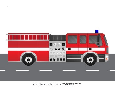 Fire Engine or Fire Truck Driving on the Road. Vector Illustration.