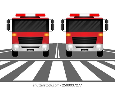 Fire Engine or Fire Truck Driving on the Road. Vector Illustration.