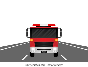 Fire Engine or Fire Truck Driving on the Road. Vector Illustration.