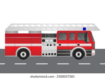 Fire Engine or Fire Truck Driving on the Road. Vector Illustration.