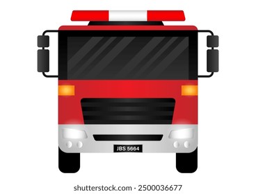 Fire Engine or Fire Truck. Fire Emergency Rescue Truck. Vector Illustration Isolated on White Background.