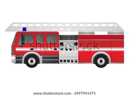 Fire Engine or Fire Truck. Fire Emergency Rescue Truck. Vector Illustration Isolated on White Background.