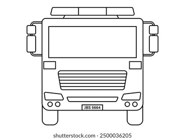 Símbolo de la señal del camión de bomberos o del motor de bomberos. Camión de Rescate de Emergencia contra Incendios. Ilustración vectorial aislada sobre fondo blanco.