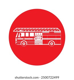 Fire Engine or Fire Truck Sign Symbol. Fire Emergency Rescue Truck. Vector Illustration Isolated on White Background.