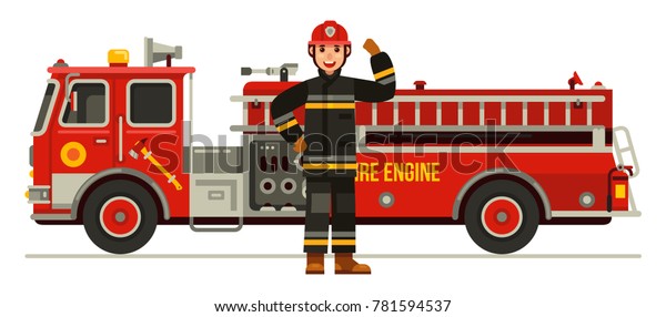 Fire Engine Truck Strong Fireman Uniform Stock Vector (Royalty Free ...