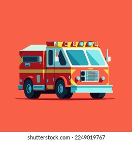 Fire engine or Fire truck vector flat color cartoon illustration