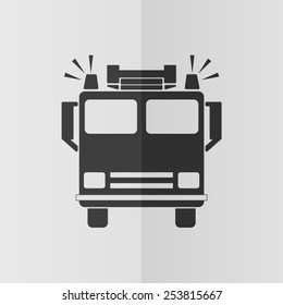 Fire engine vector icon. Effect of folded paper. Flat design