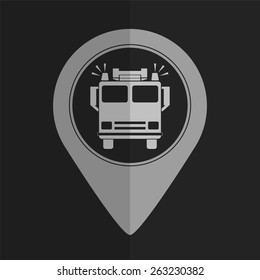 Fire engine vector icon - map pointer. Flat design