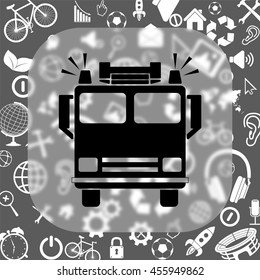 fire engine vector icon - matte glass button on background consisting of different icons