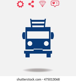 Fire engine vector icon on grey background.
