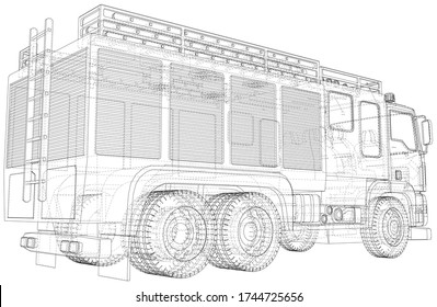 Fire Engine vector. Fire truck. Wire-frame. The layers of visible and invisible lines are separated. EPS10 format.