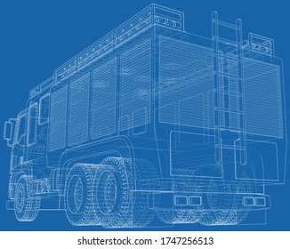 Fire Engine vector. Fire truck. Wire-frame. The layers of visible and invisible lines are separated. EPS10 format.