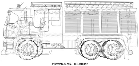 Fire Engine vector. Wire-frame. The layers of visible and invisible lines are separated. EPS10 format
