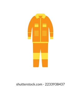 Fire equipment elements with orange fire coat isolated on white background.