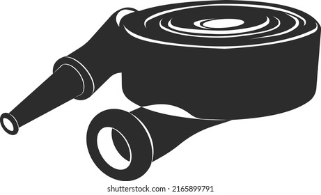 Fire Equipment Hose. Fire Protection. Vector Black Image Highlighted On A White Background.