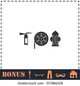 Fire equipment icon flat. Simple vector symbol and bonus icon