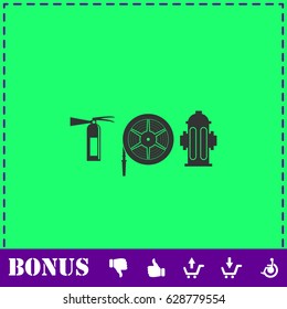 Fire equipment icon flat. Simple vector symbol and bonus icon