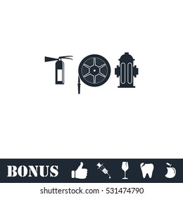 Fire equipment icon flat. Vector illustration symbol and bonus pictogram
