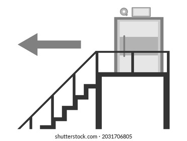 Fire escape door with stairs flat vector.