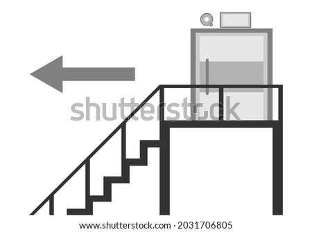 Fire escape door with stairs flat vector.