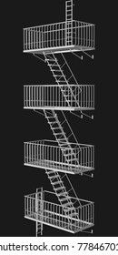Fire escape isolated on a black background. 3D vector illustration