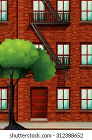 Fire escape on the apartment building illustration