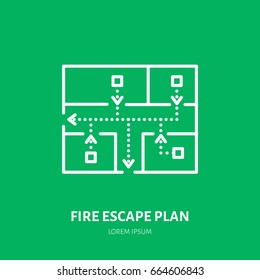 Fire Escape Plan Flat Line Sign. Flame Protection Thin Linear Icon, Pictogram.