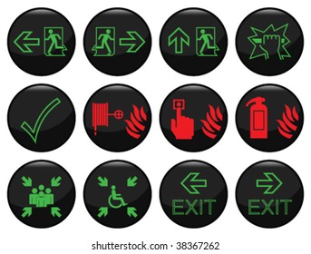 Fire and escape route black icon set individually layered