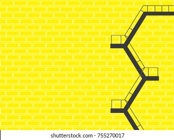 Fire escape and yellow wall background with flat vector