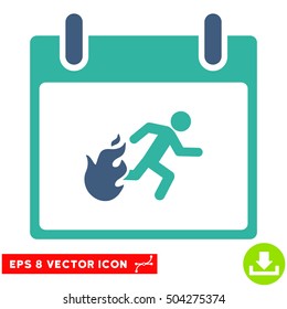 Fire Evacuation Man Calendar Day icon. Vector EPS illustration style is flat iconic bicolor symbol, cobalt and cyan colors.