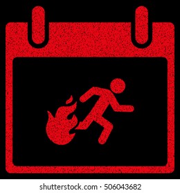 Fire Evacuation Man Calendar Day grainy textured icon for overlay watermark stamps. Flat symbol with scratched texture.