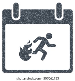 Fire Evacuation Man Calendar Day grainy textured icon for overlay watermark stamps. Flat symbol with dirty texture.