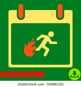 Fire Evacuation Man Calendar Day icon. Vector EPS illustration style is flat iconic bicolor symbol, orange and yellow colors.