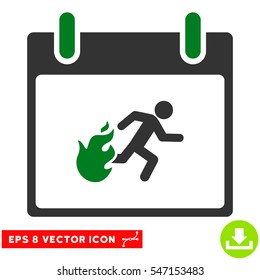Fire Evacuation Man Calendar Day icon. Vector EPS illustration style is flat iconic bicolor symbol, green and gray colors.