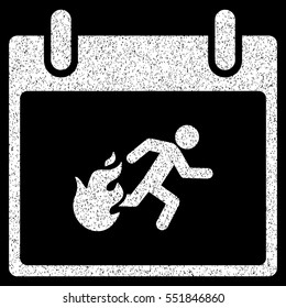 Fire Evacuation Man Calendar Day grainy textured icon for overlay watermark stamps. Flat symbol with scratched texture.