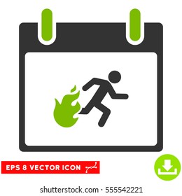 Fire Evacuation Man Calendar Day icon. Vector EPS illustration style is flat iconic bicolor symbol, eco green and gray colors.