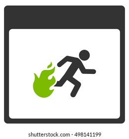 Fire Evacuation Man Calendar Page vector icon. Style is flat graphic bicolor symbol, eco green and gray colors, white background.