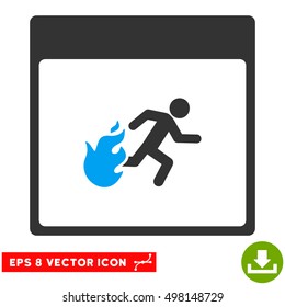 Fire Evacuation Man Calendar Page icon. Vector EPS illustration style is flat iconic bicolor symbol, blue and gray colors.