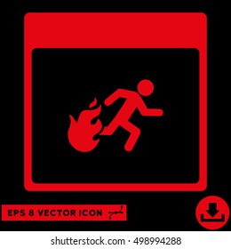 Fire Evacuation Man Calendar Page icon. Vector EPS illustration style is flat iconic symbol, red color.