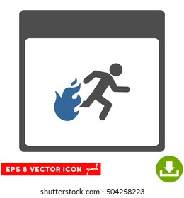 Fire Evacuation Man Calendar Page icon. Vector EPS illustration style is flat iconic bicolor symbol, cobalt and gray colors.