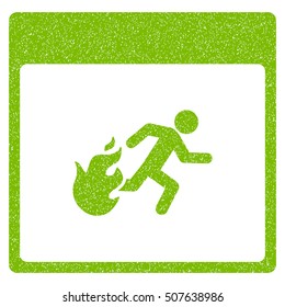 Fire Evacuation Man Calendar Page grainy textured icon for overlay watermark stamps. Flat symbol with dust texture.