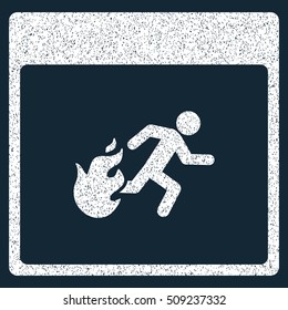 Fire Evacuation Man Calendar Page grainy textured icon for overlay watermark stamps. Flat symbol with scratched texture.
