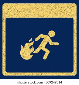 Fire Evacuation Man Calendar Page grainy textured icon for overlay watermark stamps. Flat symbol with scratched texture.