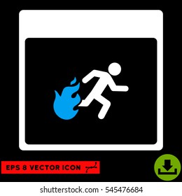 Fire Evacuation Man Calendar Page icon. Vector EPS illustration style is flat iconic bicolor symbol, blue and white colors.