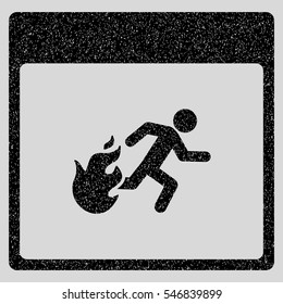 Fire Evacuation Man Calendar Page grainy textured icon for overlay watermark stamps. Flat symbol with dirty texture.