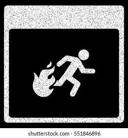 Fire Evacuation Man Calendar Page grainy textured icon for overlay watermark stamps. Flat symbol with unclean texture.