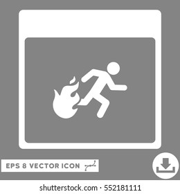 Fire Evacuation Man Calendar Page icon. Vector EPS illustration style is flat iconic symbol, white color.