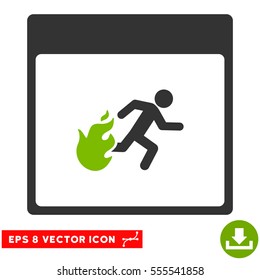 Fire Evacuation Man Calendar Page icon. Vector EPS illustration style is flat iconic bicolor symbol, eco green and gray colors.